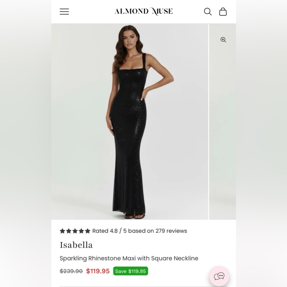 Elegant Almond Muse Black Sequin Evening Gown